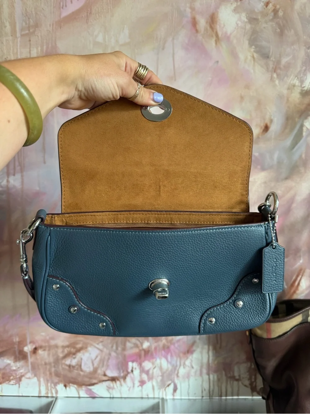 Coach Teal Pebbled Leather Shoulder Bag with Silver Hardware - Picture 9 of 9